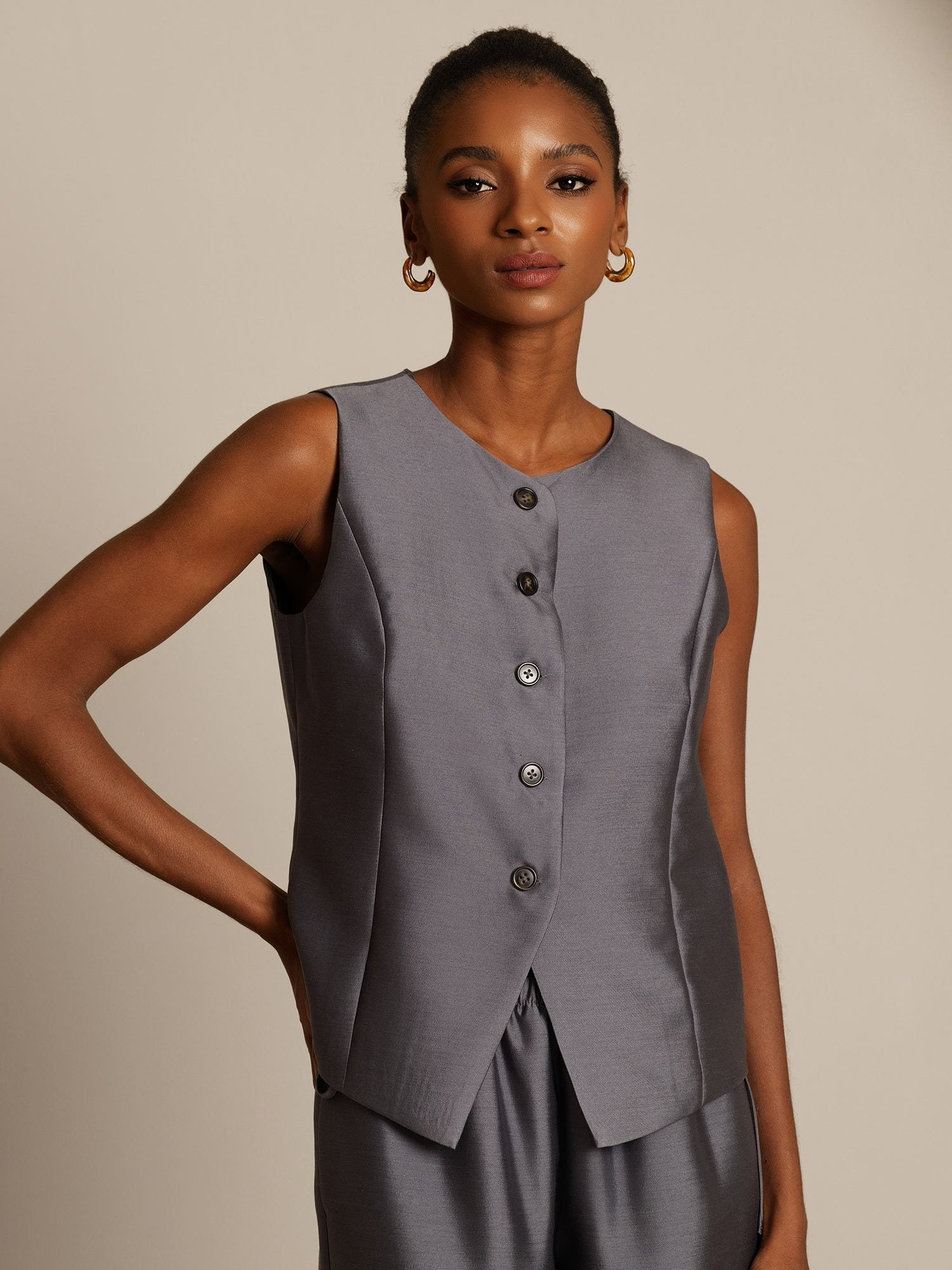 [رمادي] SilkSilky-SA 32Momme الحرير Womens Vest 005,