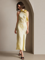 [أصفر فاتح] SilkSilky-SA Sleeveless Tie Neck فساتين نسائية 008