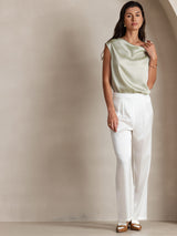 [اخضر فاتح] SilkSilky-SA Cap Sleeve Cowl Neck تي شيرت نسائية 006