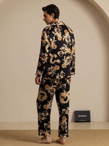 [التنين الأسود] SilkSilky-SA Long Sleeve Lapel Collar بيجامة رجالية 002