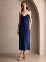 [أزرق غامق] SilkSilky-SA Sleeveless V Neck فساتين نسائية 003