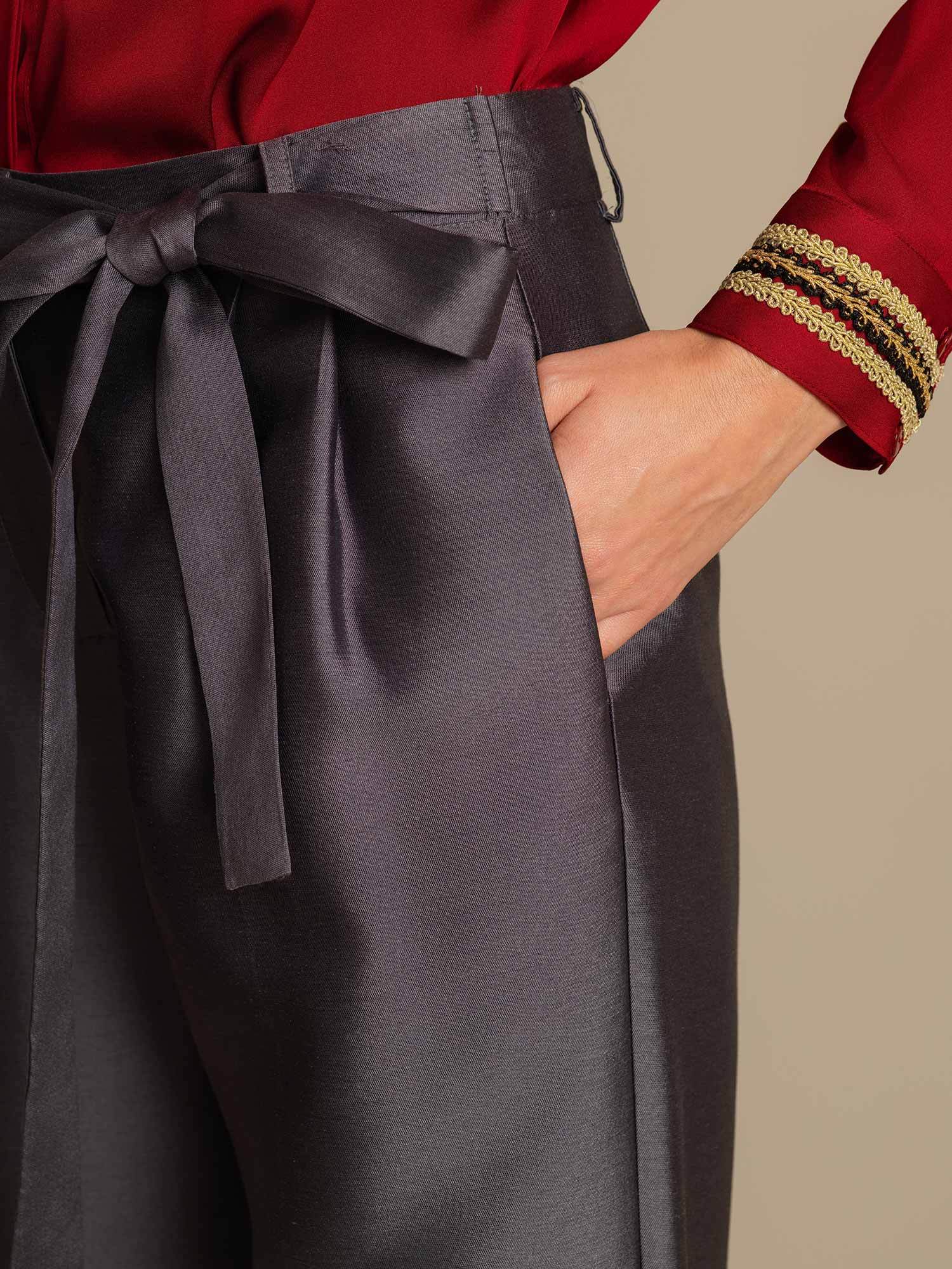 [رمادي] SilkSilky-SA 32Momme الحرير Womens Pants 004