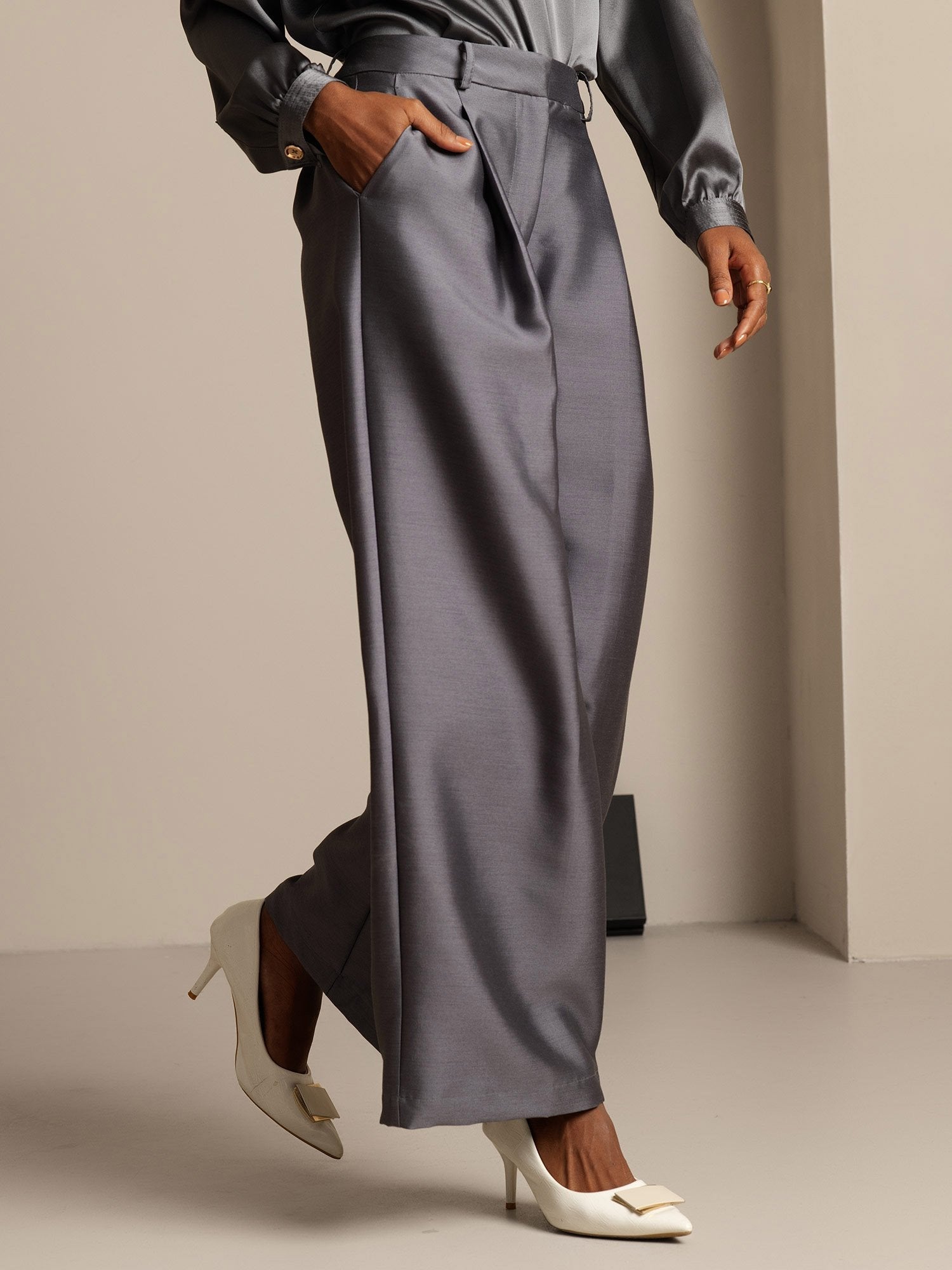 [رمادي] SilkSilky-SA 32Momme الحرير Womens Pants 003,