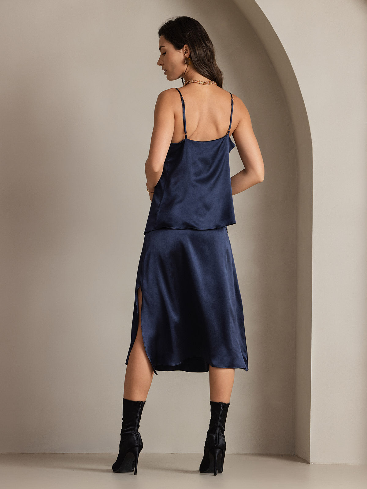 [أزرق غامق] SilkSilky-SA 19Momme الحرير Skirt 002