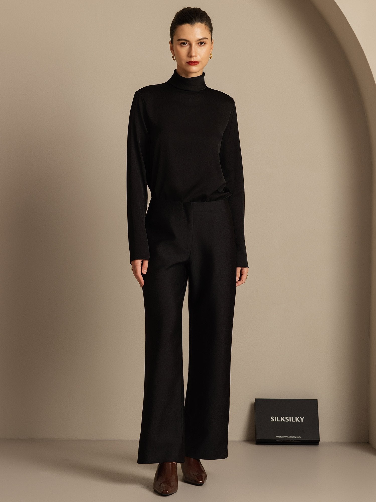 [أسود] SilkSilky-SA 32Momme الحرير Womens Pants 005,