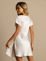 [أبيض] SilkSilky-SA Short Sleeve V Neck باس النوم 002