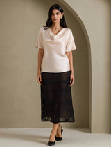 [اللون البيج] SilkSilky-SA Short Sleeve Cowl Neck بلوزات نسائية 006