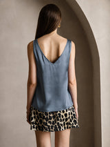 [أزرق بترولي حقيقي] SilkSilky-SA Sleeveless V Neck كامي 002