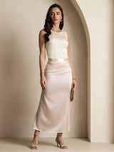 [اللون البيج] SilkSilky-SA Sleeveless Round Neck تي شيرت نسائية 007