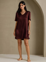 [بني] SilkSilky-SA Half Sleeve V Neck باس النوم 007