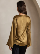 [بني] SilkSilky-SA Long Sleeve Boat Neck بلوزة 002