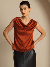 [الكراميل] SilkSilky-SA Cap Sleeve Cowl Neck تي شيرت نسائية 004
