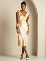 [شامبانيا] SilkSilky-SA Sleeveless Cowl Neck فساتين نسائية 001