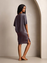 [رمادي أرجواني] SilkSilky-SA Half Sleeve V Neck باس النوم 002