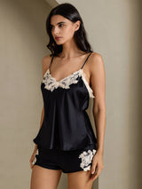 [أسود] SilkSilky-SA Sleeveless V Neck مجموعة قميص قصير 003