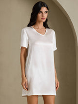 [أبيض] SilkSilky-SA Half Sleeve V Neck باس النوم 004