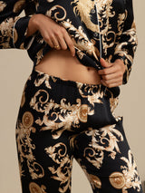 [التنين الأسود] SilkSilky-SA Long Sleeve Lapel Collar طقم بيجامة نسائي 005