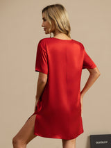 [خمر] SilkSilky-SA Half Sleeve V Neck باس النوم 002