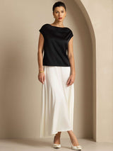 [أسود] SilkSilky-SA Cap Sleeve Cowl Neck تي شيرت نسائية 007