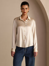 [بيج الأرز] SilkSilky-SA Long Sleeve Lapel Collar بلايز نسائية 004