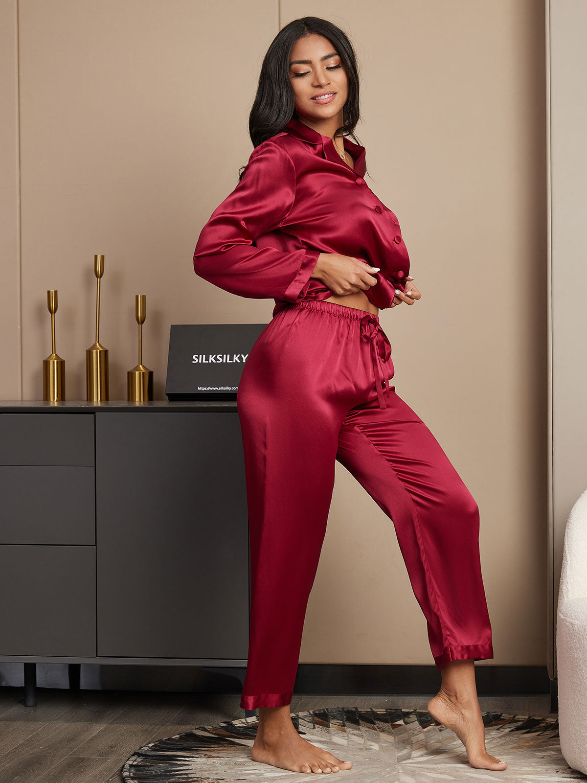 [خمر] SilkSilky-SA الحرير الخالص Womens Pajamas 005