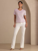[لافندر] SilkSilky-SA Short Sleeve V Neck تي شيرت نسائية 007