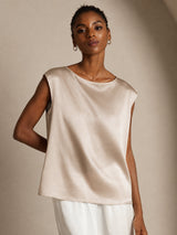 [اللون البيج] SilkSilky-SA Cap Sleeve Round Neck تي شيرت نسائية 003