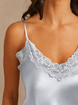 [أزرق رمادي] SilkSilky-SA Sleeveless V Neck مجموعة قميص قصير 004