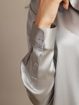 [رمادي فاتح] SilkSilky-SA Long Sleeve Lapel Collar بلايز نسائية 004