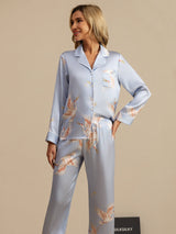 [أزرق فاتح] SilkSilky-SA Long Sleeve Lapel Collar طقم بيجامة نسائي 003
