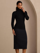 [أسود] SilkSilky-SA Long Sleeve Turtle Neck تي شيرت نسائية 005
