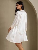 [أبيض] SilkSilky-SA 3/4 Sleeve V Neck رداء الحمام وقميص النوم 007