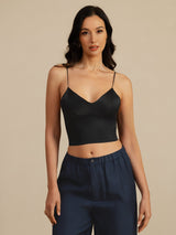 [أسود] SilkSilky-SA Spaghetti Strap V Neck كامي 001