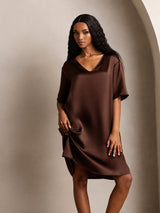 [بني] SilkSilky-SA Half Sleeve V Neck باس النوم 001