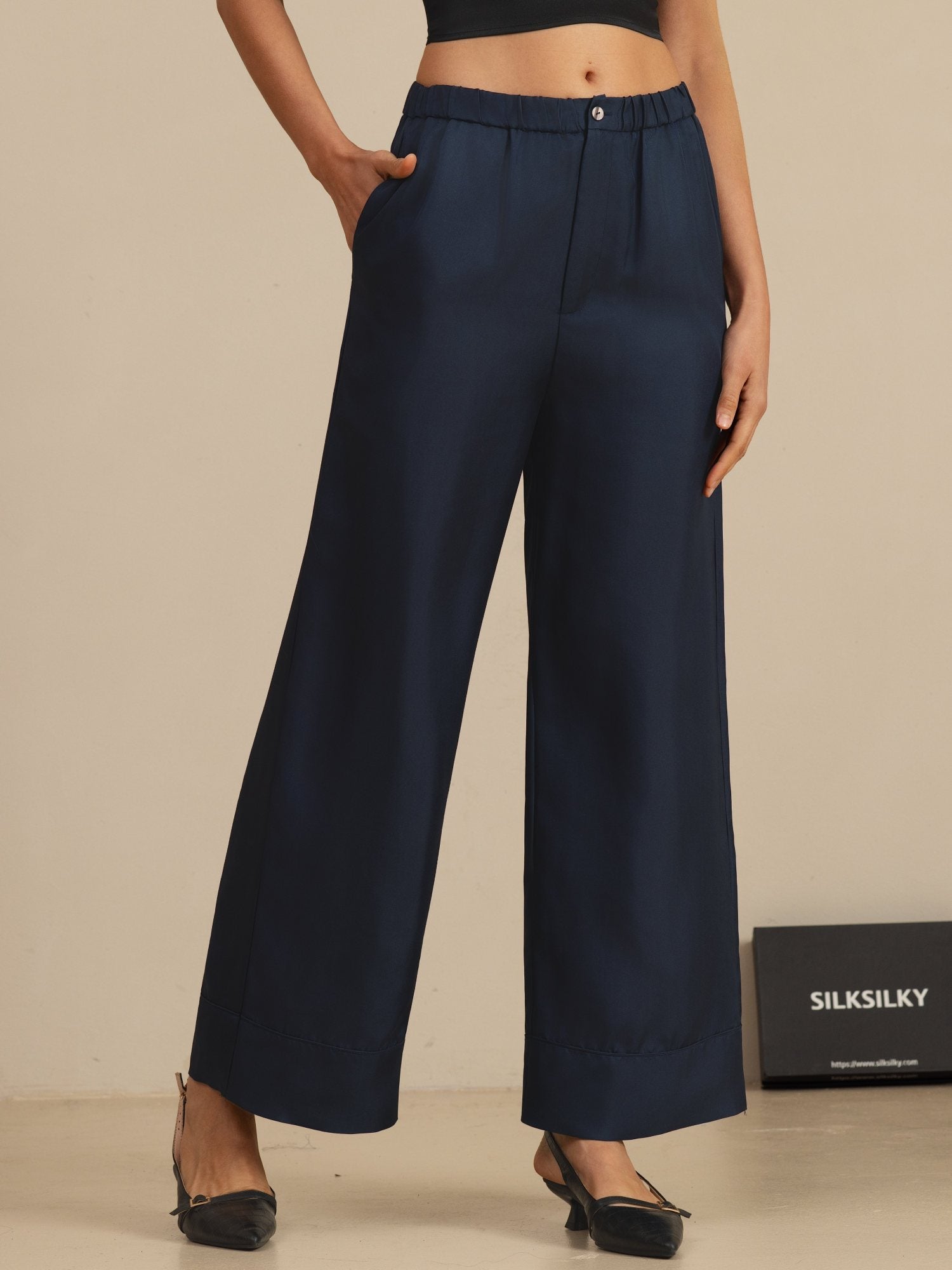 [أزرق غامق] SilkSilky-SA 18Momme Womens Pants 001