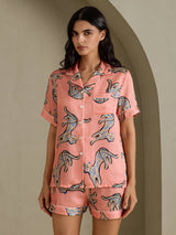 [قطة وردية] SilkSilky-SA Short Sleeve Lapel Collar طقم بيجامة نسائي 003