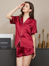 [خمر] SilkSilky-SA Short Sleeve Lapel Collar طقم بيجامة نسائي 005