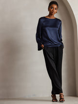 [أزرق غامق] SilkSilky-SA Long Sleeve Boat Neck بلوزة 006