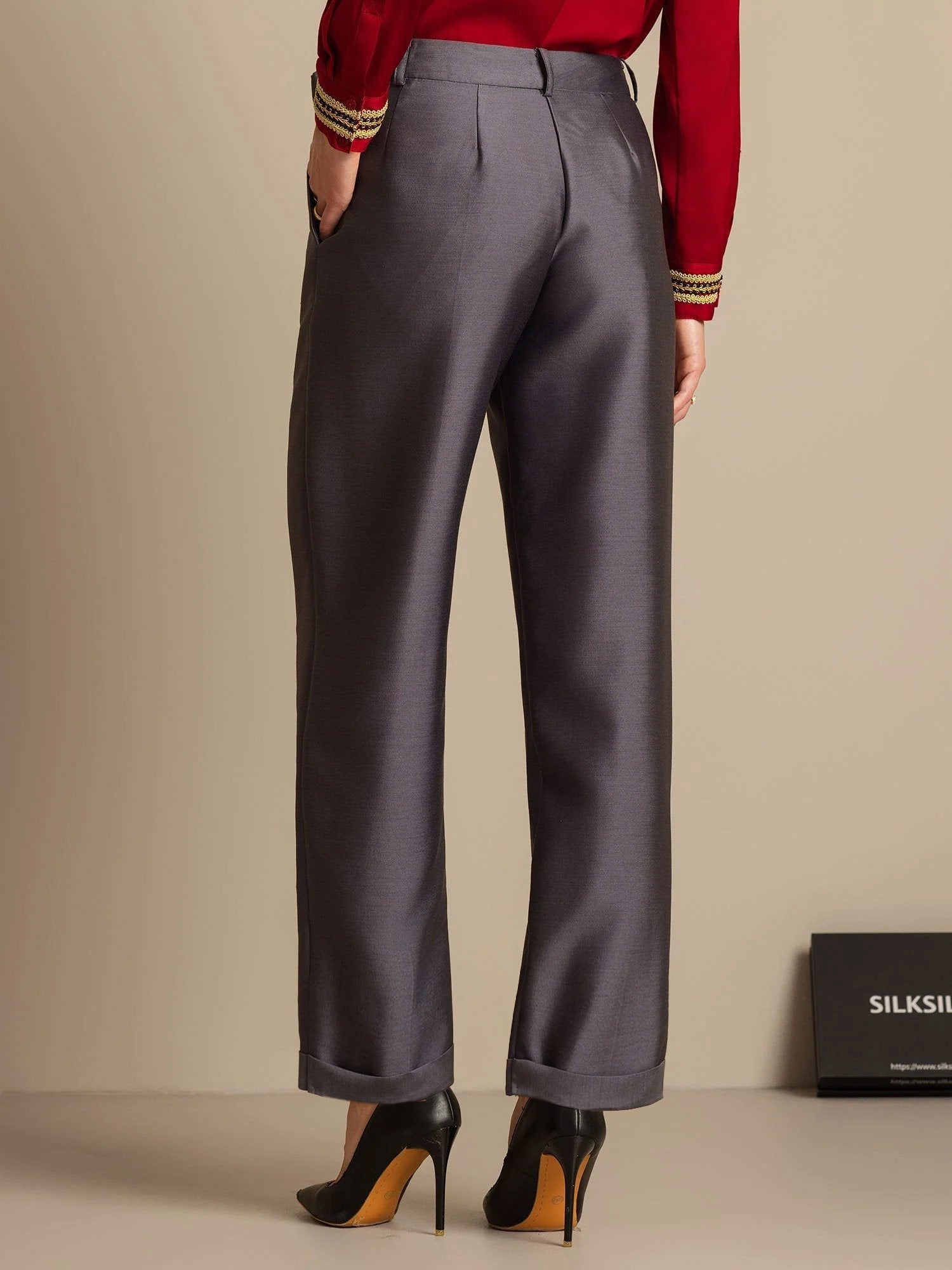 [رمادي] SilkSilky-SA 32Momme الحرير Womens Pants 002,