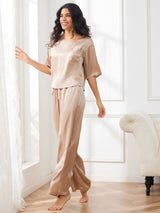 [شامبانيا] SilkSilky-SA Half Sleeve Round Neck طقم بيجامة نسائي 004
