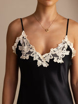 [أسود] SilkSilky-SA Spaghetti Strap V Neck فساتين نسائية 004