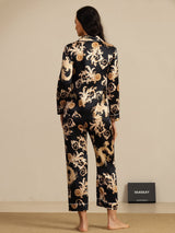[التنين الأسود] SilkSilky-SA Long Sleeve Lapel Collar طقم بيجامة نسائي 002