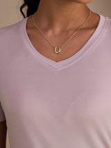 [لافندر] SilkSilky-SA Short Sleeve V Neck تي شيرت نسائية 004