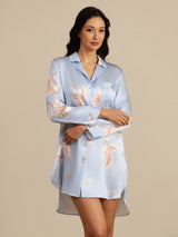 [أزرق فاتح] SilkSilky-SA Long Sleeve Lapel Collar باس النوم 003