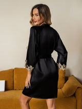 [أسود] SilkSilky-SA 3/4 Sleeve رداء حمام نسائي 002