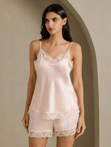 [لون القرنفل] SilkSilky-SA Sleeveless V Neck مجموعة قميص قصير 001