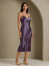 [رمادي أرجواني] SilkSilky-SA Sleeveless V Neck فساتين نسائية 003