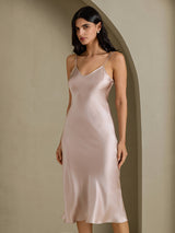 [رمادي الظل] SilkSilky-SA Sleeveless V Neck فساتين نسائية 007