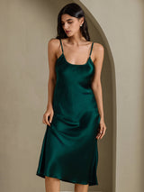 [أخضر غامق] SilkSilky-SA Sleeveless V Neck فساتين نسائية 003