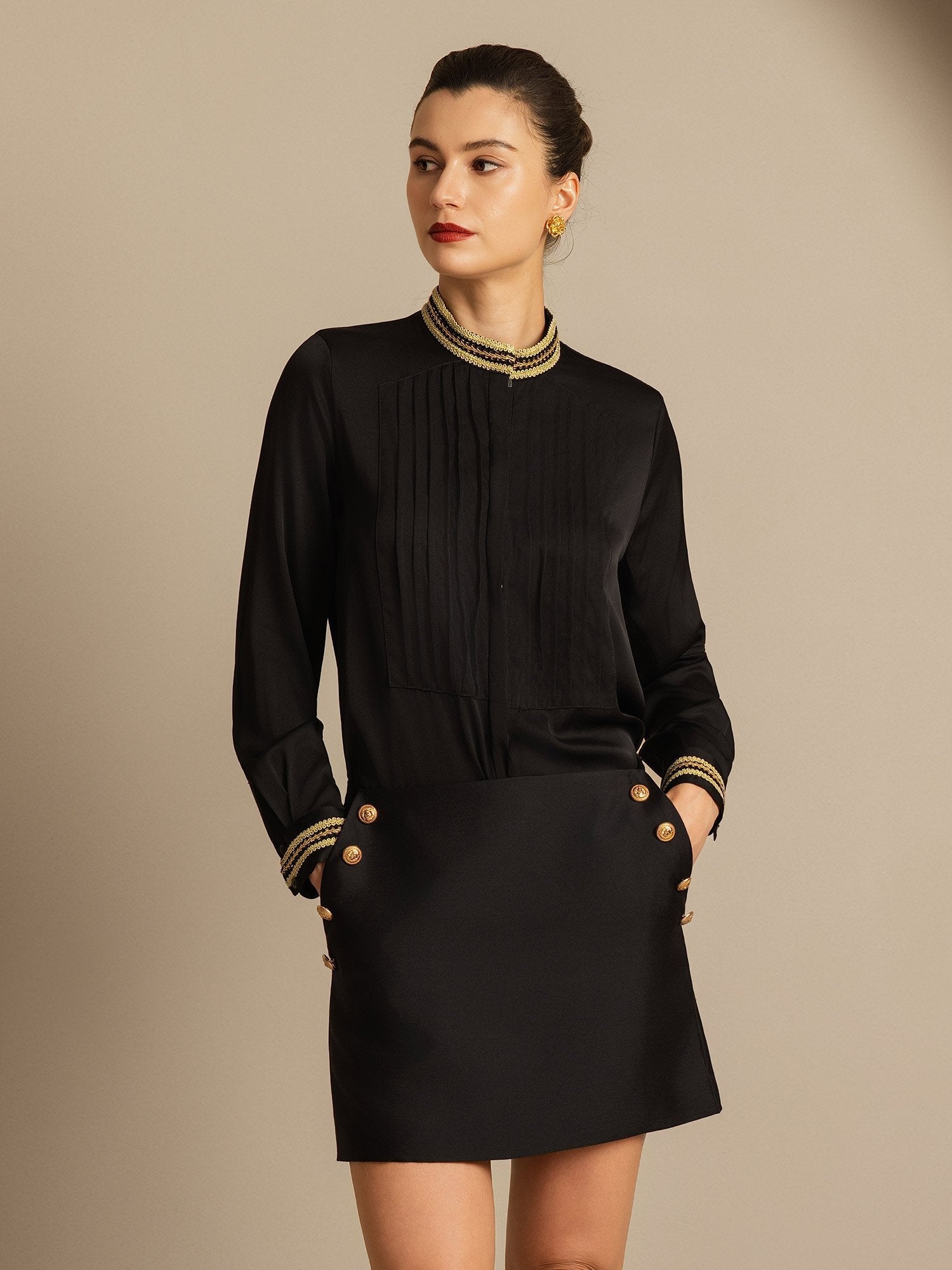 [أسود] SilkSilky-SA 32Momme الحرير Skirt 008,